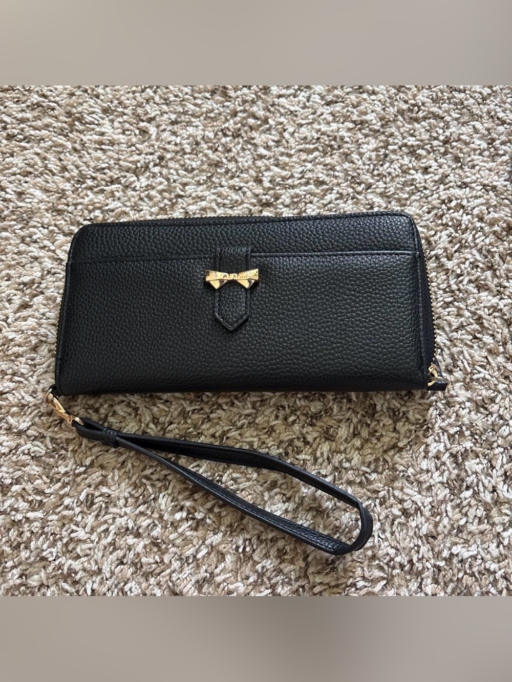 Anne Klein Black leather wallet with gold bow detail